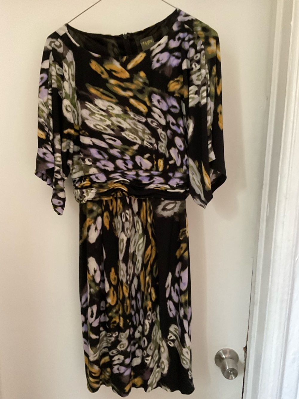 Just...Taylor Black Midi Dress with Lavender and Mustard Abstract Print